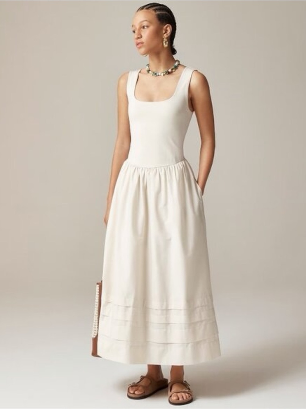 J.Crew NWT Drop-Waist Mixy Dress Natural Cotton Midi M $128